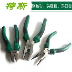 特斯工具 高檔鋼絲鉗 防滑手柄老虎鉗子6寸 8寸電工尖嘴鉗斜口鉗