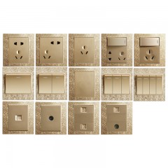 飛雕5孔插座面板帶開(kāi)關(guān)86型一開(kāi)家用香檳金二三插16A電源墻壁暗裝