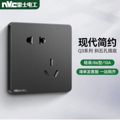 雷士電工（NVC）開(kāi)關(guān)插座 五孔插座86型10A 斜5孔 二三插暗裝墻壁開(kāi)關(guān)面板 Q3心悅系列星空灰
